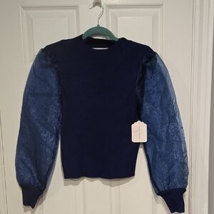 Navy Sweater with Sheer Blue Sleeves By Sweet Republic Size M NWT